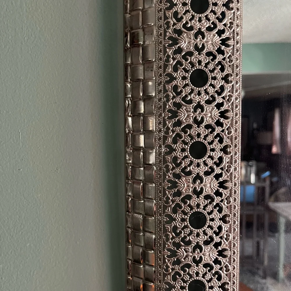 Large Moroccan Ornate Metal Wall Mirror Silver